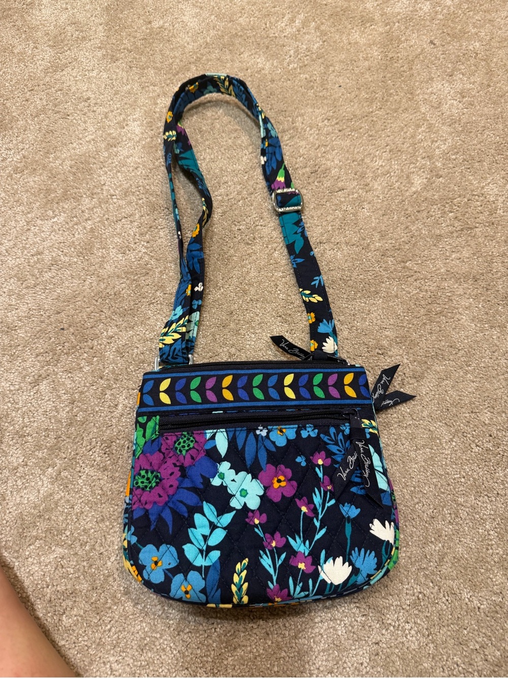 Vera Bradley Navy Floral Quilted Crossbody with Multicolor Accents